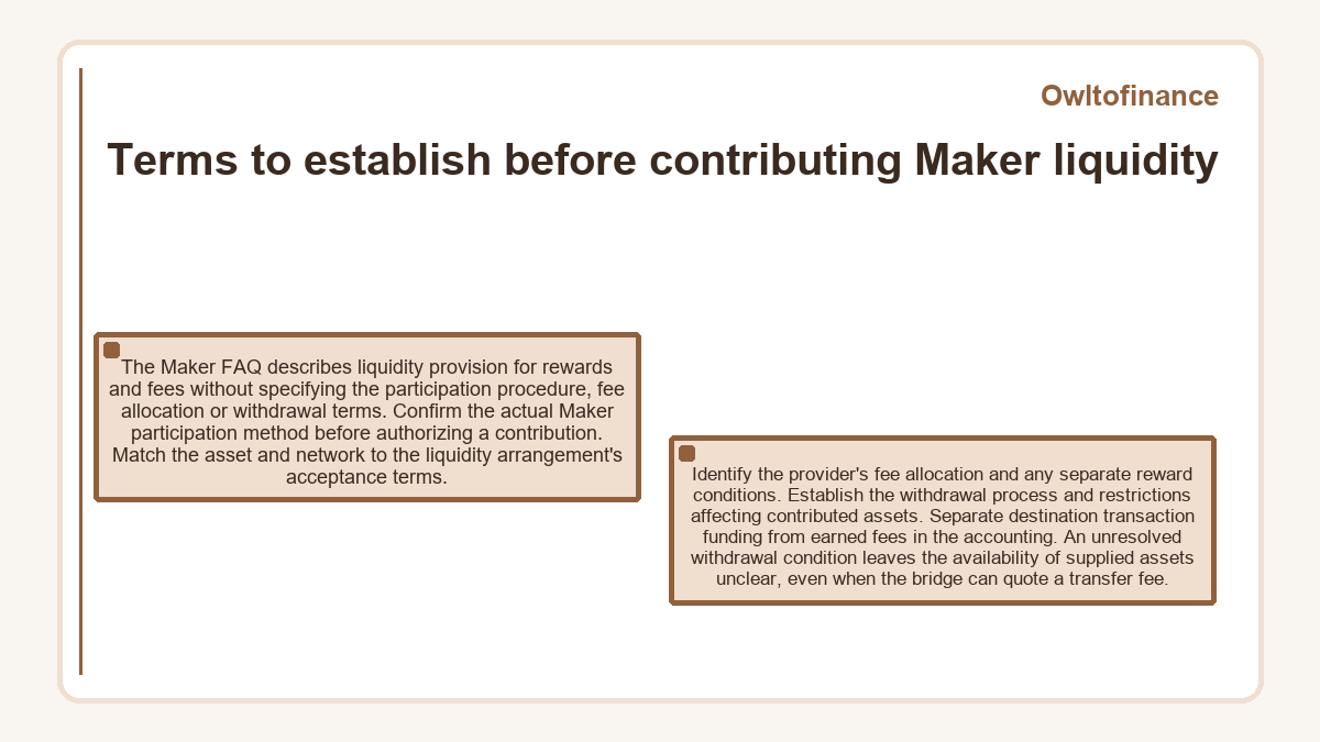 Illustration: Owltofinance - Terms to establish before contributing Maker liquidity